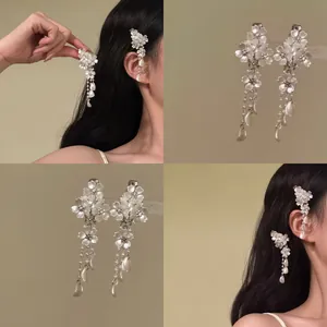 Elegant New Chinese Style White Flower Tassel Hair Clip For Women Artificial Pearl Hairpin Fairy Side Clip Fashion Jewelry Headwear