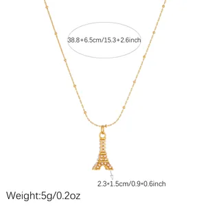 Detailansicht der goldenen Eiffelturm-Halskette mit Längen- und Gewichtsangaben