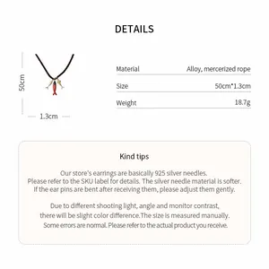 Size and material details of fish pendant necklace with alloy and mercerized rope
