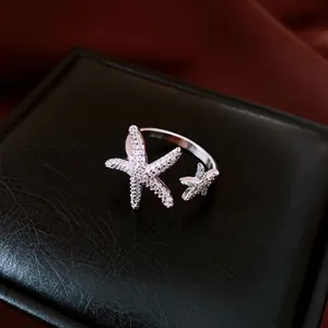 Elegant silver zircon starfish open ring minimalist fashion jewelry for women accessory