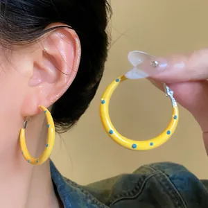 Orecchini a Cerchio Gialli a Pois per Donna Estate in Ferro Olio a Goccia Con Perno in Argento Gioielli Dolce Vintage Accessori
