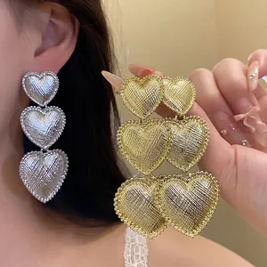 Alloy Pleated Heart Tassel Drop Earrings With Silver Earring Post Fashion Gold Silver Dangle Earrings For Women Jewelry Gift