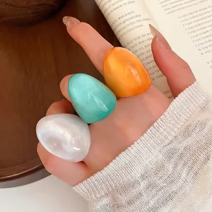 Chunky candy-colored resin rings for women, minimalist trendy jewelry set for daily wear.