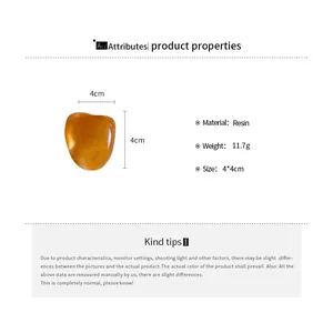Product details of orange resin ring with 4x4cm size and 11.7g weight information.