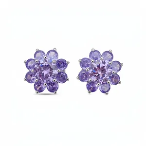 Sparkling purple zircon flower ear cuff earrings for women with a delicate design