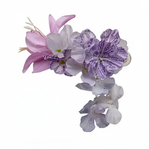 Elegante paarse en roze bloemenkwastjes haarspeld voor strandvakantie mode-accessoires