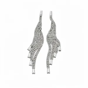 Elegant silver tassel earrings featuring sparkling zircon stones for women fashion jewelry