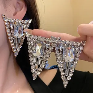 Pendientes de Gota de Cobre Geométricos en Triángulo Con Poste de Plata Elegantes Diamantes de Imitación Joyas de Moda Mujer