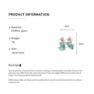 Detailed product specifications of chiffon flower earrings with 14cm length and materials