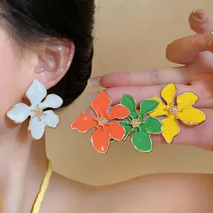 Orecchini a Bottone a Fiore Minimalisti Estivi Orecchini Floreali Smalto a Goccia d'Olio Colorati Con Perno Argento Sterling 925