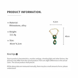 Product info detail for vintage rhinestone green oval pendant necklace with dimensions