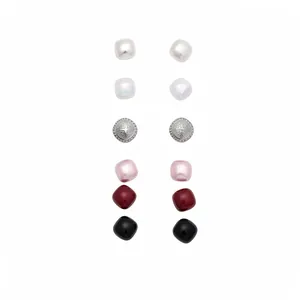Elegant 12pcs minimalist earring set with square faux pearls and silver round studs