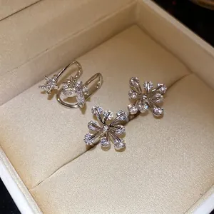 Minimalist Zirconia Rhombic Flower Ear Cuffs For Women Fashion Non-Pierced Silver Plated Copper Cartilage Earrings Jewelry
