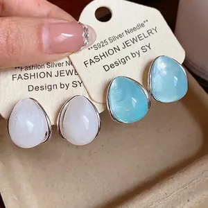 Pendientes de Botón de Gota de Agua en Acrílico Minimalista Con Poste de Plata de Ley 925 Joyería Elegante Vintage Mujer