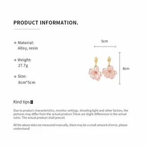 Detailed specifications for vintage resin flower earrings showing dimensions and materials