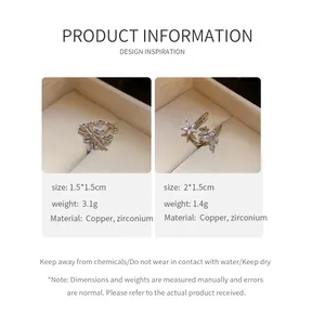 Detailed product information of zircon flower ear cuffs with size and material specs.