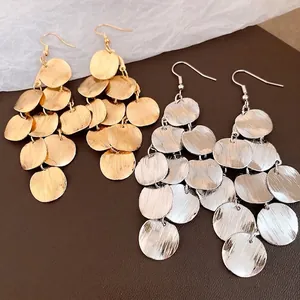 Vintage Geometric Round Tassel Drop Earrings For Women Brushed Metal Alloy Hook Earrings Fashion Jewelry Accessories Gift