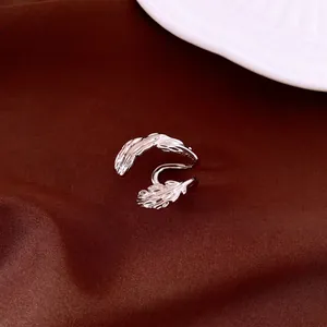 Elegant silver double-layer leaf hollow ear cuff for non-pierced ears, fashion jewelry