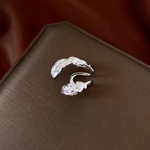 Elegant silver double-layer leaf hollow ear cuff for non-pierced ears fashion