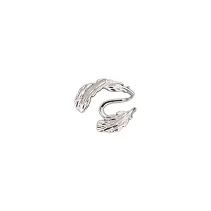 Elegant silver double-layer leaf ear cuff with hollowed-out design for non-pierced ears