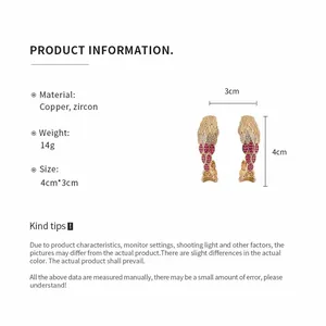 Detailed information chart showing dimensions and materials of C-shaped zircon earrings