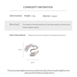 Detailed size specifications for minimalist leaf hollow ear cuff in silver finish