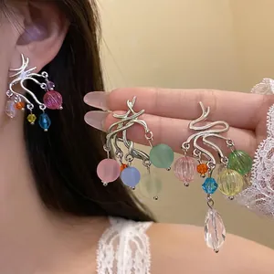 Orecchini Pendenti a Goccia con Nappine Geometriche in Resina e Vetro Stile Vacanza Boho Multicolore in Lega con Perline per Donna Gioielli