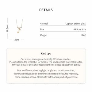 Specifications of 18K gold plated zircon necklace showing size, weight and material