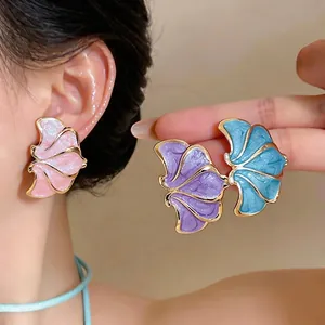 French Style Enamel Flower Stud Earrings With 925 Sterling Silver Earring Post Elegant Light Luxury Floral Jewelry For Women