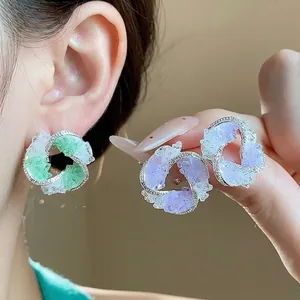 Light Luxury Swirl Stud Earrings With 925 Sterling Silver Post Glass Zirconia Inlaid Spiral Geometric Earrings For Women Jewelry