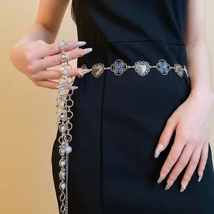 Exquisite Alloy Rhinestone Star Waist Chain For Women Vintage Artificial Pearl Heart Tassel Body Chain Hip Hop Jewelry Accessory