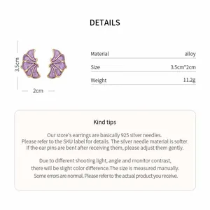 Detailed size and material specifications for purple floral drip oil stud earrings