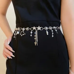 Elegant pearl and star rhinestone tassel waist chain for women in punk style