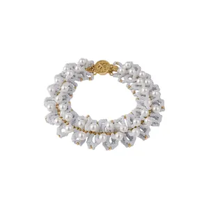 Elegant French style pearl beaded necklace featuring a vintage gold embossed clasp