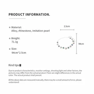Detailed product specifications and sizing guide for pearl star rhinestone waist chain
