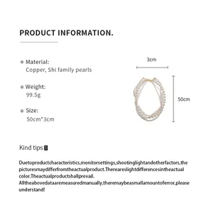 Product information details showing measurements for a French style multi-strand pearl necklace.