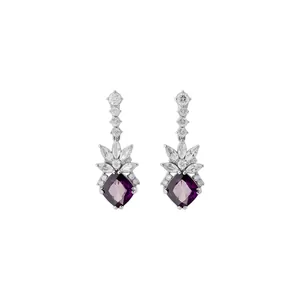 Elegant silver drop earrings with marquise zirconia and a faceted purple rhombus gemstone