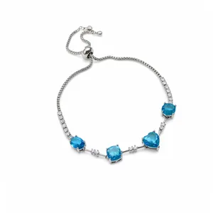 Bracelet vintage français élégant avec zircons bleus en forme de cœur et géométriques