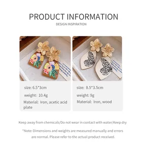 Detailed view of vintage floral and butterfly earrings with specific product measurements.
