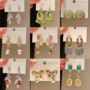 Vintage Copper Stud Earrings With 925 Sterling Silver Post Zirconia Artificial Pearl Inlaid Luxurious Jewelry For Women