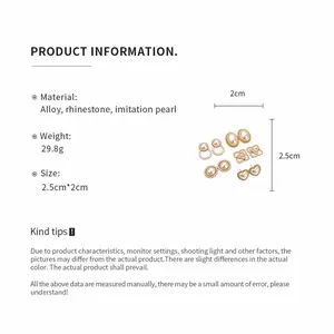 Información detallada y dimensiones del juego de pendientes de perlas y cristales
