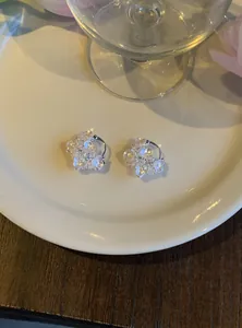 Gros plan détaillé de boucles d'oreilles fleurs de style français avec pétales blancs
