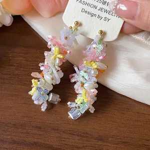 Orecchini a fiori farfalle con perle e aghi in argento 925 stile dolce e chic