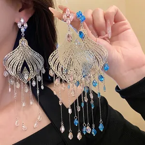 Ethnic Vintage Tassel Earrings With Silver Post Copper Glass Waterdrop Dangle Earrings For Women Bohemian Jewelry