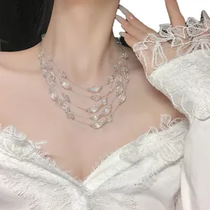 Elegant multi-layer crystal beaded necklace featuring sparkling clear faceted glass stones