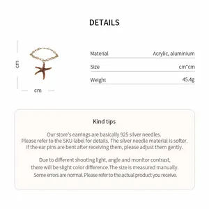 Spécifications détaillées de taille et matériel pour boucles d'oreilles étoile de mer.