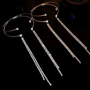 Elegante bracciale rigido aperto a doppio strato con nappe di strass per donna