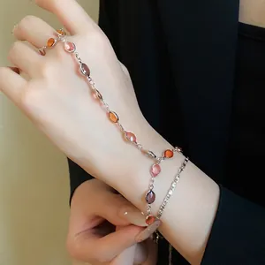 Bracciale anello vintage argento con perle di resina ovali multicolore