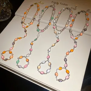 Bracciali ad anello stile vintage a doppio strato con pietre in resina colorate