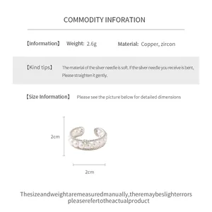 Detailed product specifications and size chart for the pearl and zircon ring with silver needle